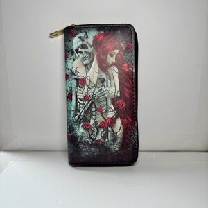 Skeleton, roses, thorns, red head woman Wallet